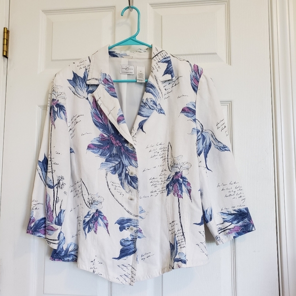 Vintage Emma James by Liz Claiborne Floral Linen Jacket - Picture 1 of 4